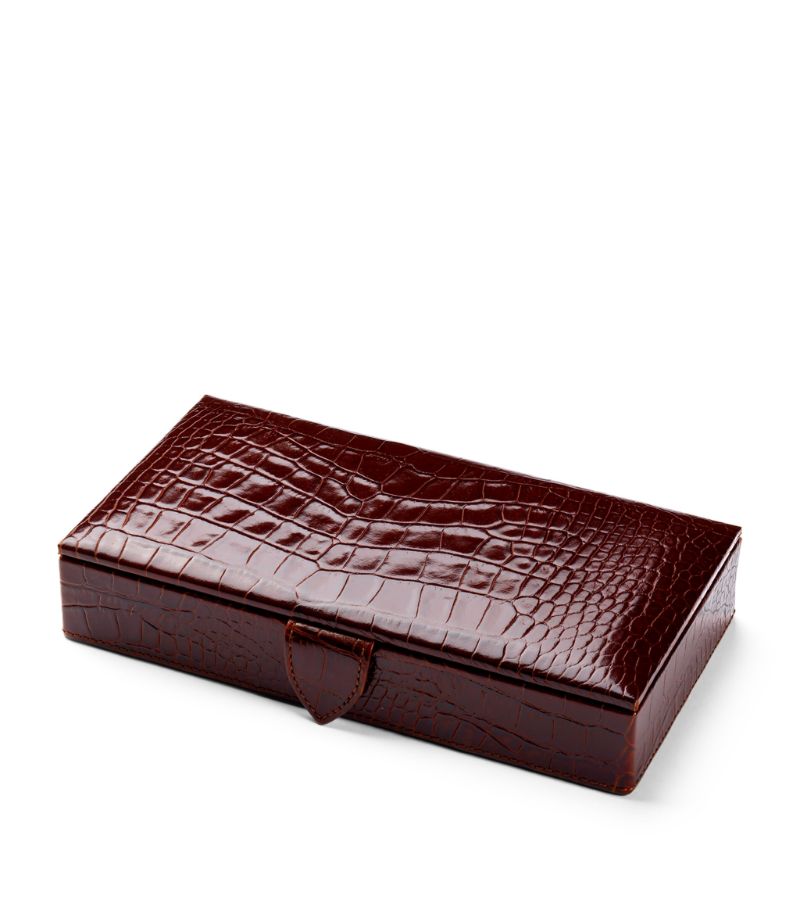  Aspinal Of London Croc-Embossed Leather Cufflink Box