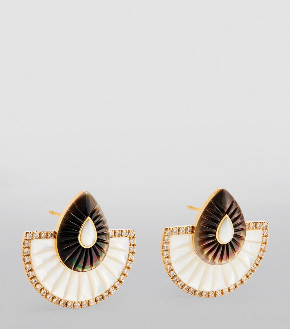 L'Atelier Nawbar L'Atelier Nawbar Yellow Gold, Diamond And Mother-Of-Pearl Bond Street Earrings