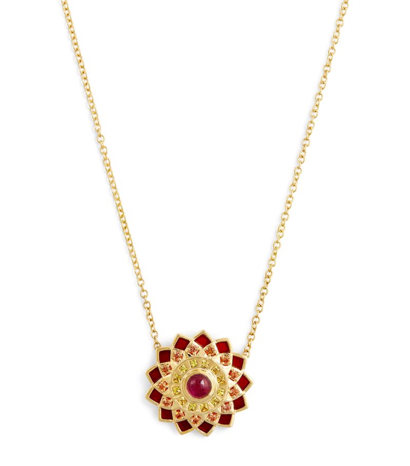 Orly Marcel Orly Marcel Yellow Gold And Tourmaline Temple Mini Inlay Mandala Necklace