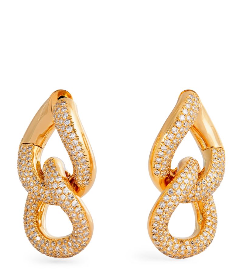 Shay SHAY Yellow Gold and Diamond Flat Link Earrings