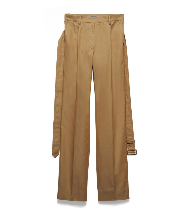 Prada Prada Cotton Twill Belt-Detail Trousers