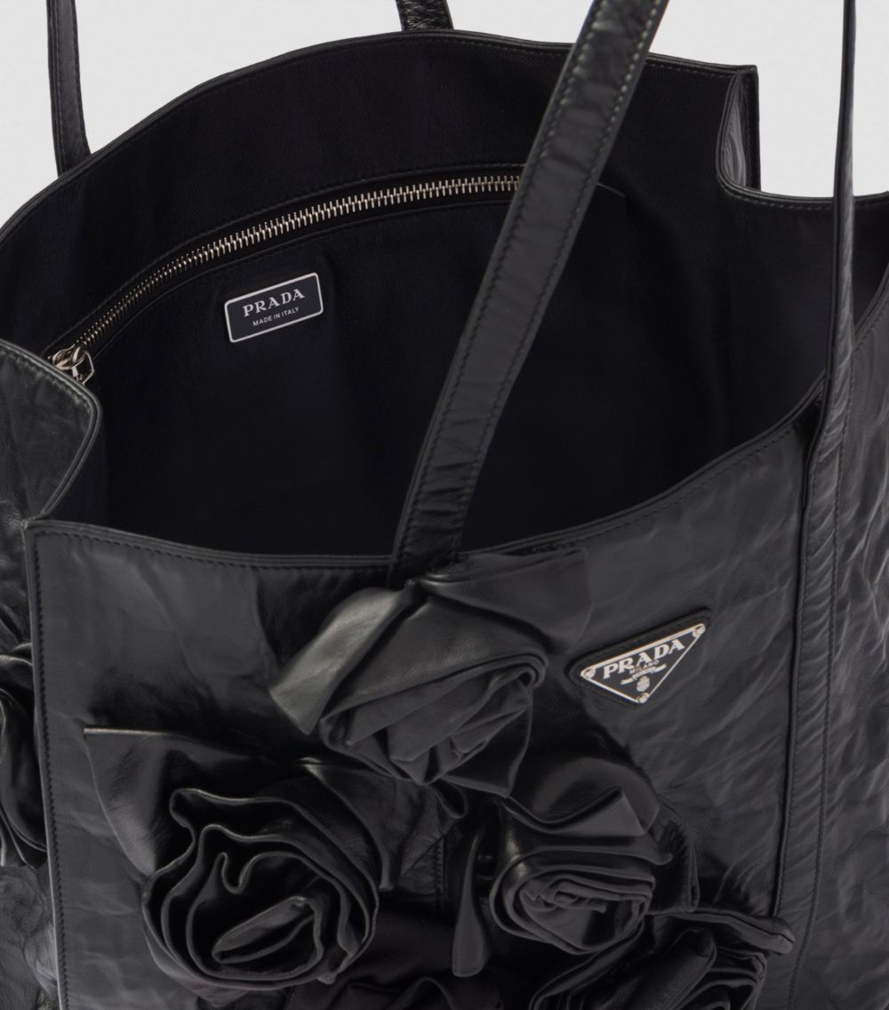 Prada Prada Leather-Silk Floral Tote Bag