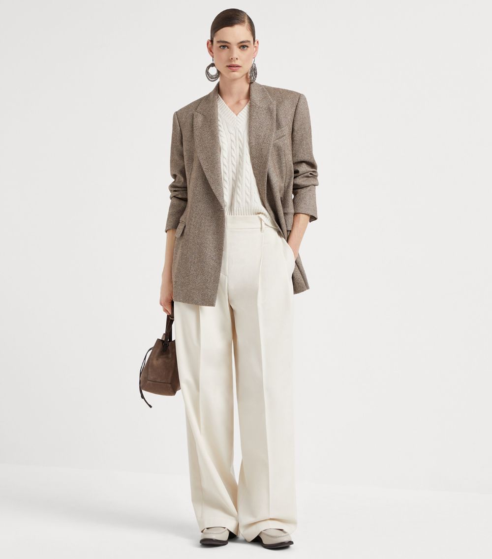 Brunello Cucinelli Brunello Cucinelli Cotton-Wool Pleated Wide-Leg Trousers