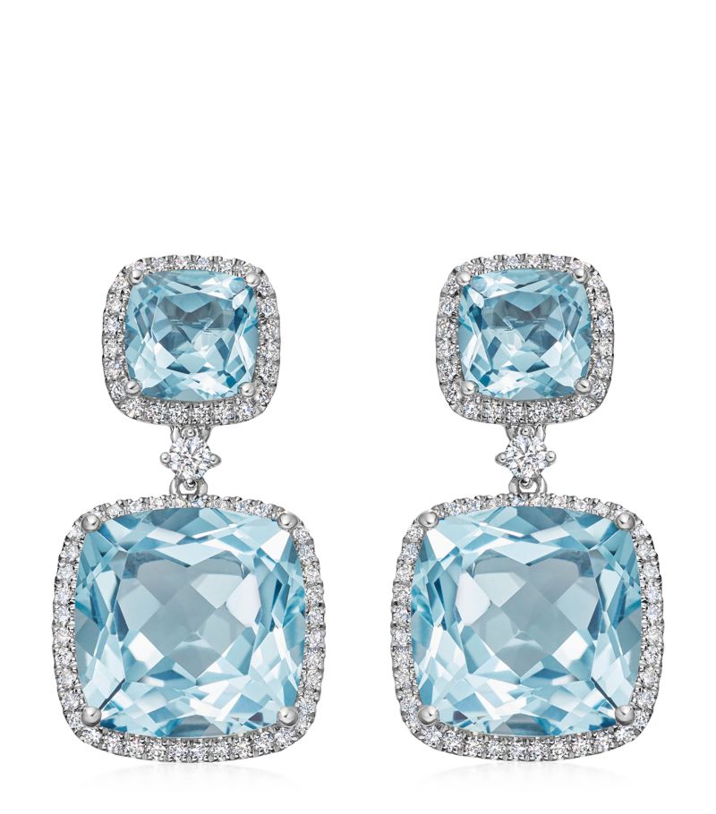 Kiki Mcdonough Kiki Mcdonough White Gold, Diamond And Blue Topaz Signatures Cushion-Cut Drop Earrings
