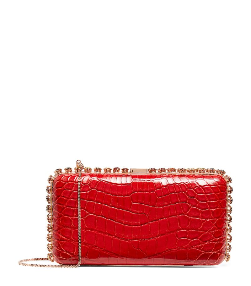 Analeena Analeena Crocodile Leather Crystal-Trim Clutch Bag