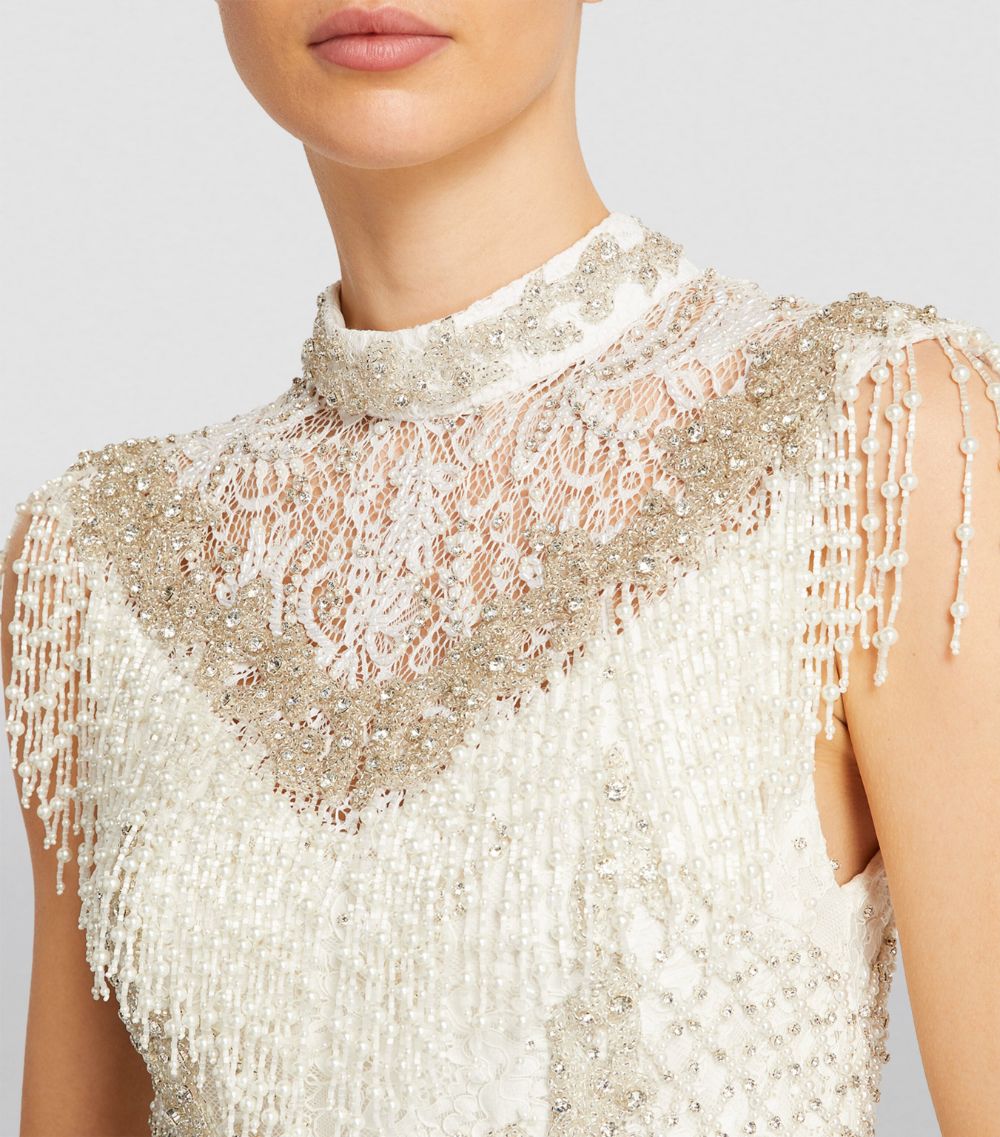 Alice + Olivia Alice + Olivia Embellished-Fringe Pria Top