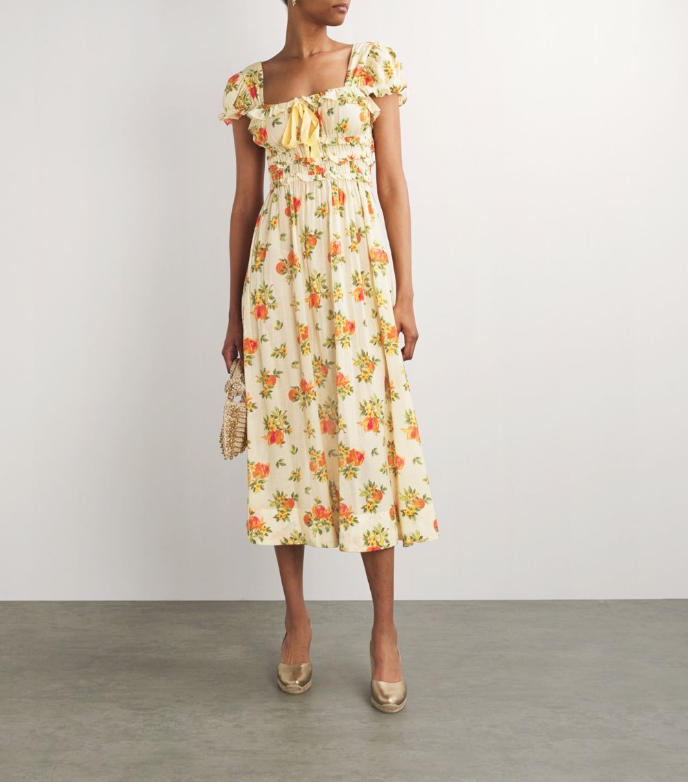 Dôen Dôen Orangerie Floral Print Clarinet Midi Dress