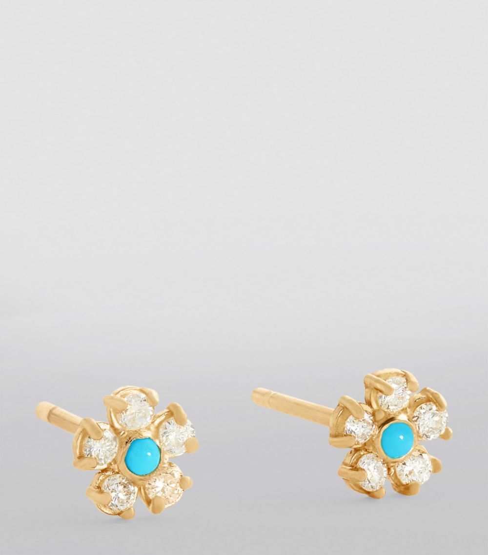 Jennifer Meyer Jennifer Meyer Yellow Gold, Diamond And Turquoise Flower Stud Earrings