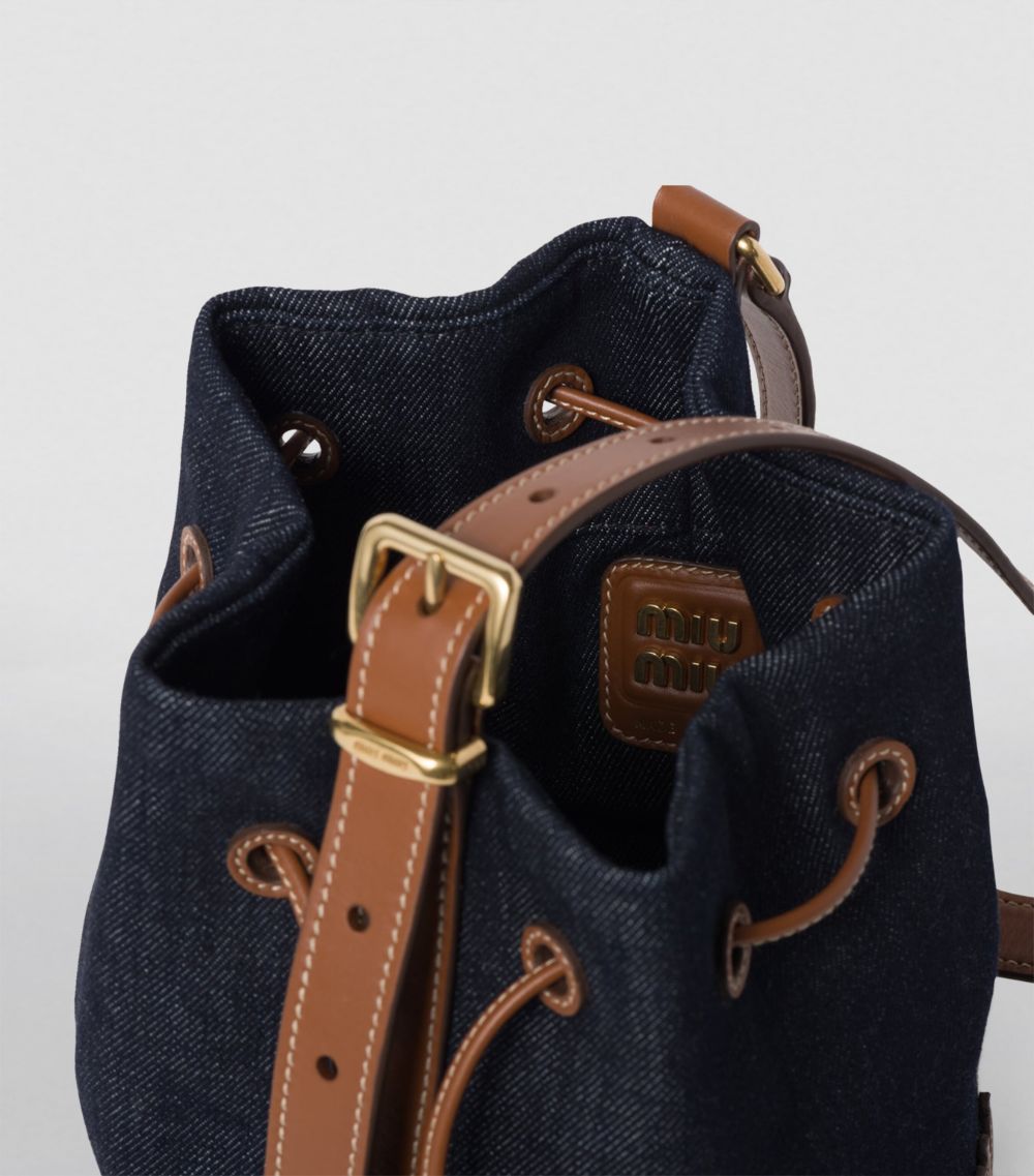 Miu Miu Miu Miu Denim And Leather Logo Bucket Bag