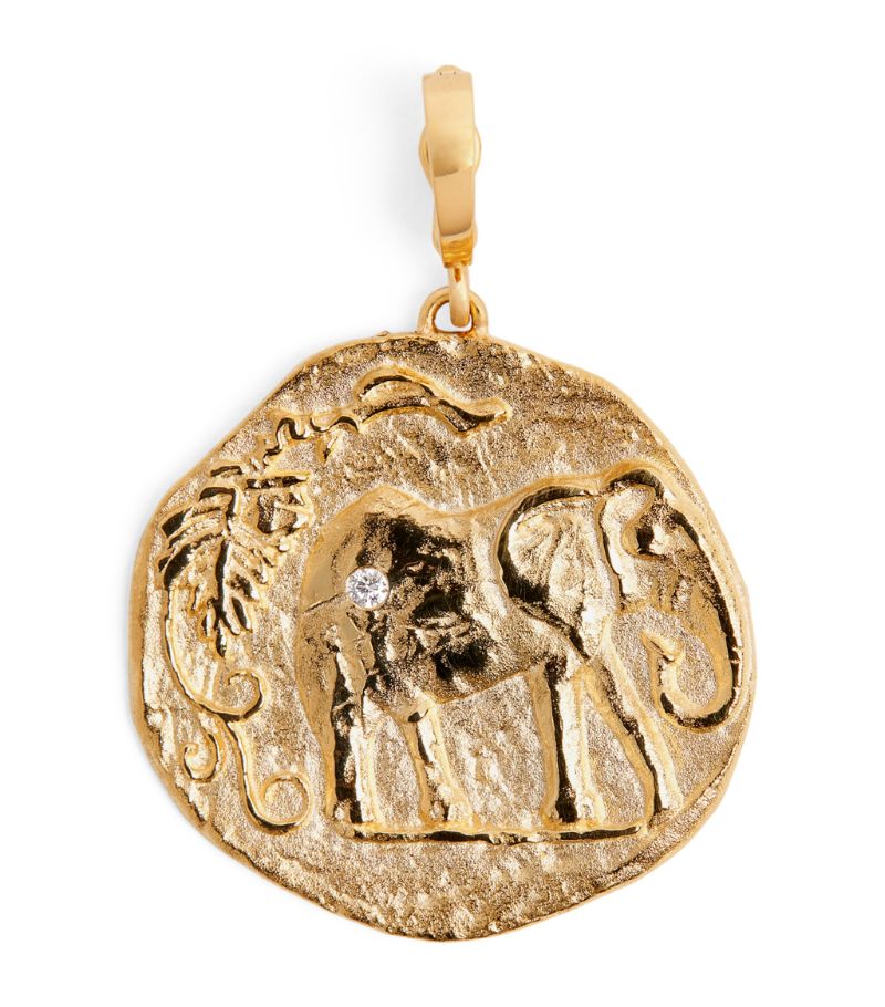 Azlee Azlee Large Yellow Gold And Diamond Elefante Coin Charm