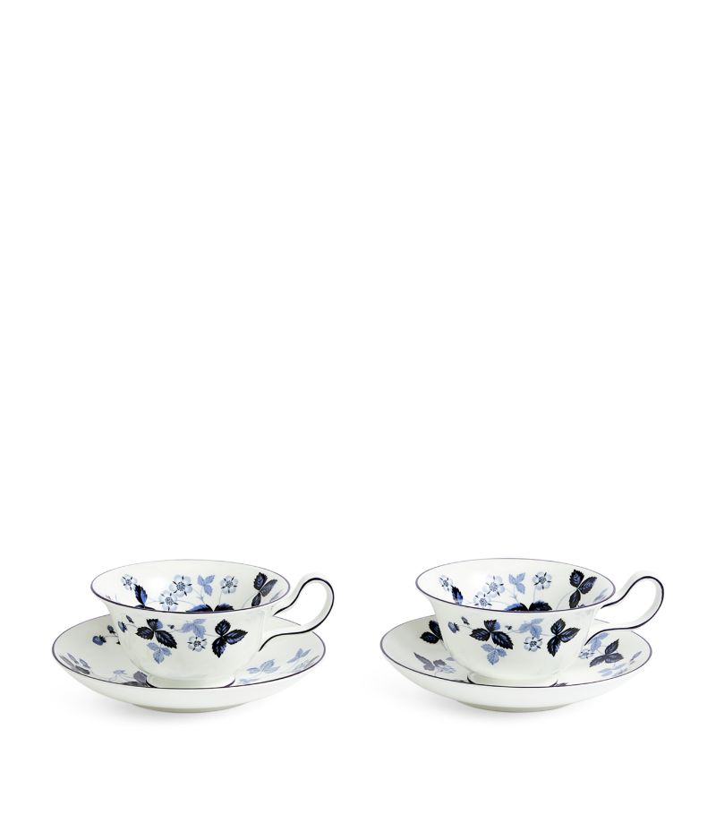 Wedgwood Wedgwood Set Of 2 Wild Strawberry Inky Blue Teacups And Saucers