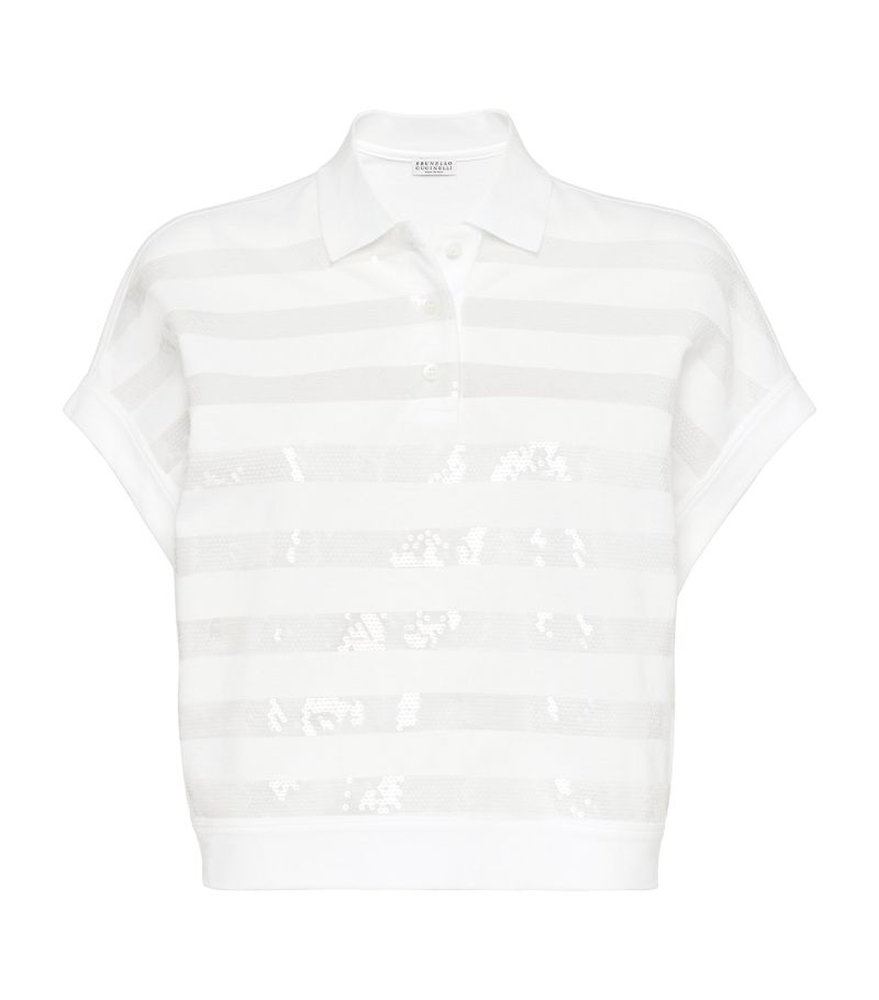 Brunello Cucinelli Brunello Cucinelli Cotton Piqué Embellished Stripe Polo Shirt