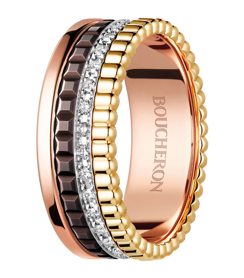 Boucheron Boucheron Small Mixed Gold And Diamond Quatre Classique Ring