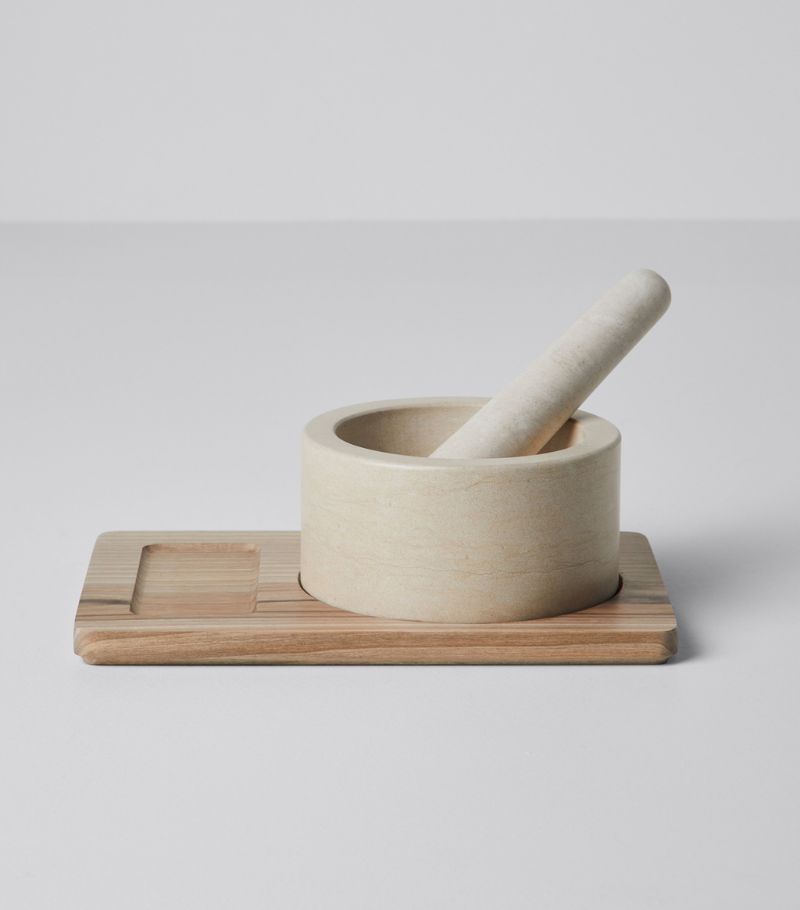 Brunello Cucinelli Brunello Cucinelli Stone and Walnut Wood Pestle and Mortar Set