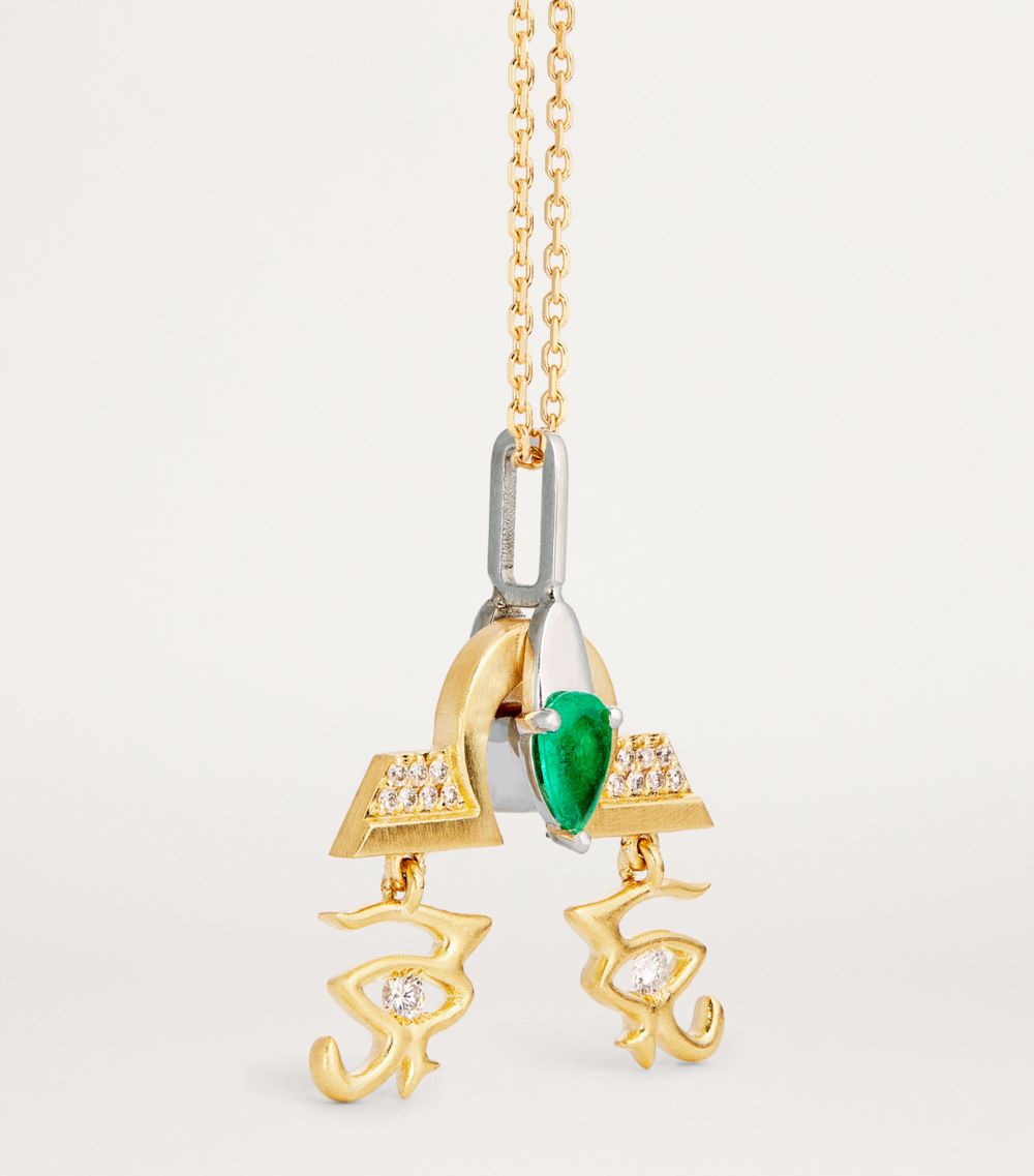  Katarina Tarazi Mixed Gold, Diamond And Emerald Râ Libra Necklace