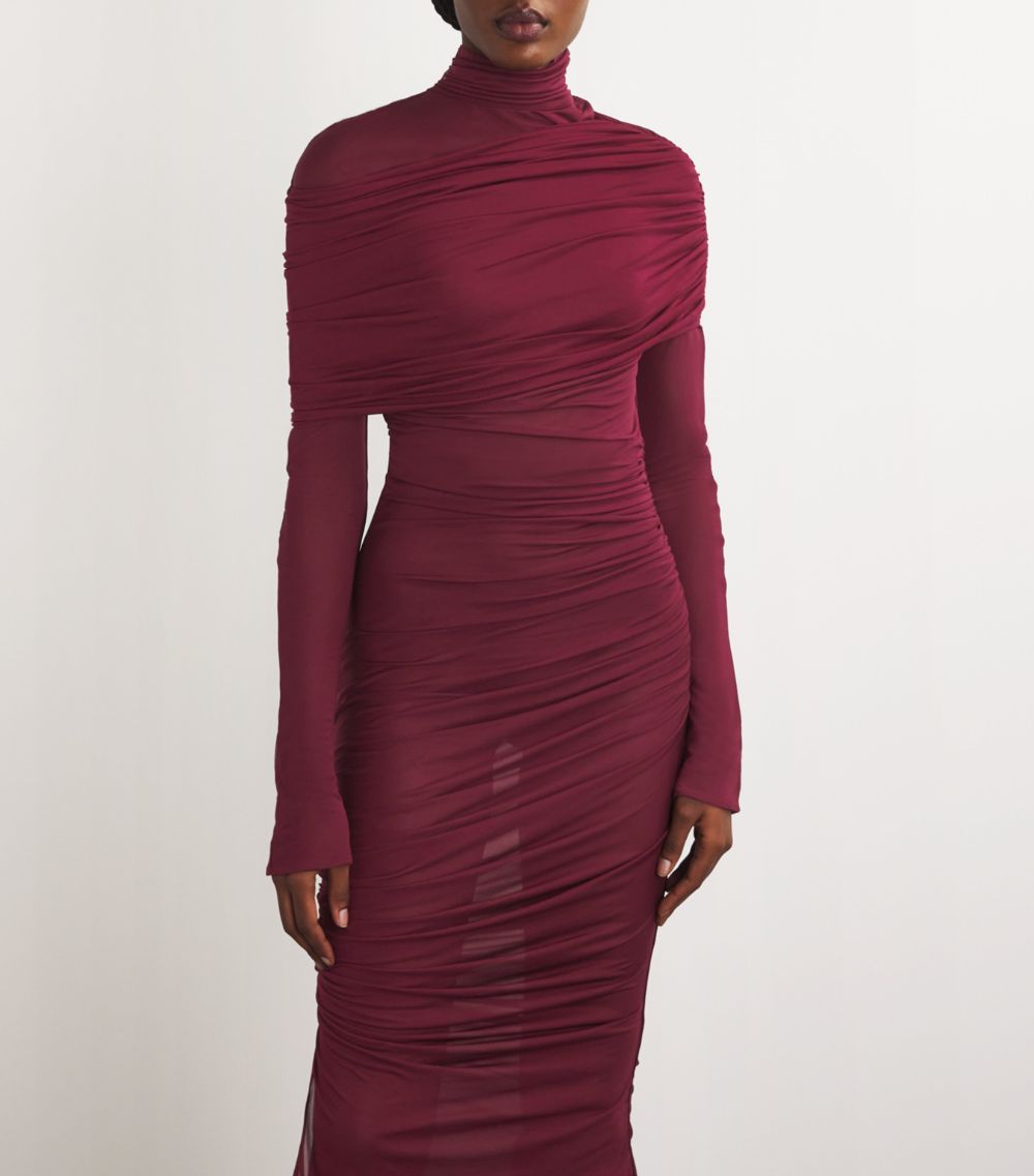 Mugler Mugler Sheer Ruched Midi Dress