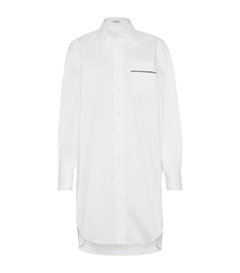 Brunello Cucinelli Brunello Cucinelli Stretch-Cotton Poplin Monili-Trim Longline Shirt