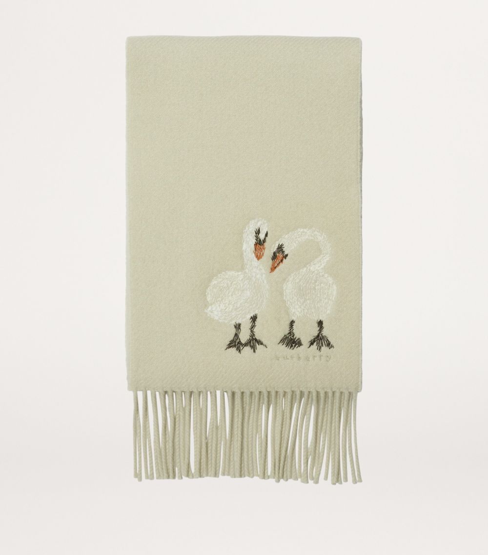 Burberry Burberry Wool-Cashmere Embroidered-Swan Scarf