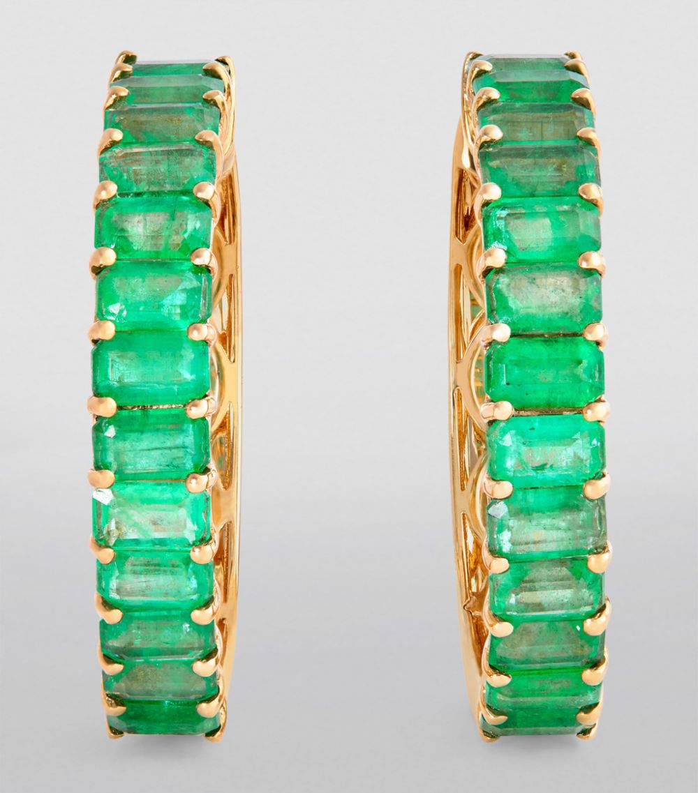 Shay Shay Yellow Gold And Emerald Eternity Hoop Earrings