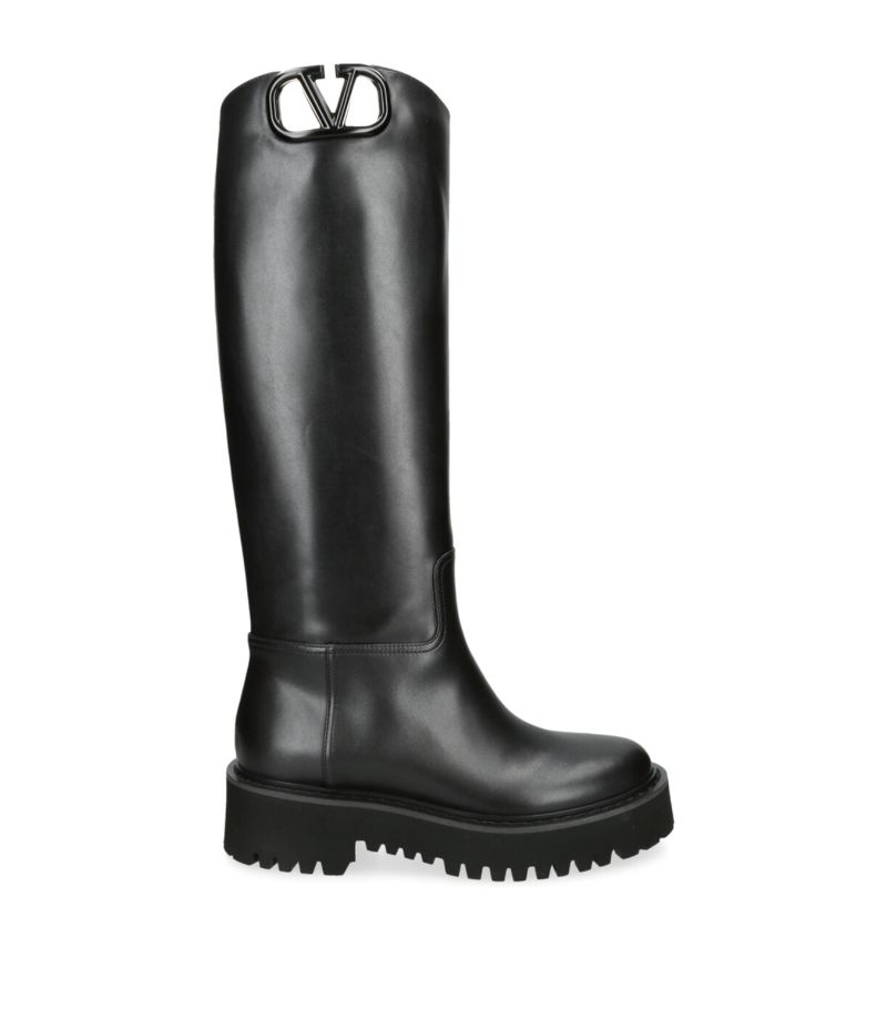 VALENTINO GARAVANI Valentino Garavani Leather Vlogo Lug Knee-High Boots 50