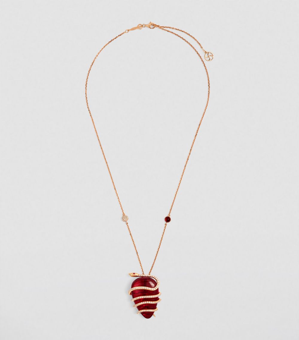 Bee Goddess Bee Goddess Rose Gold, Diamond And Ruby Cosmic Egg Necklace