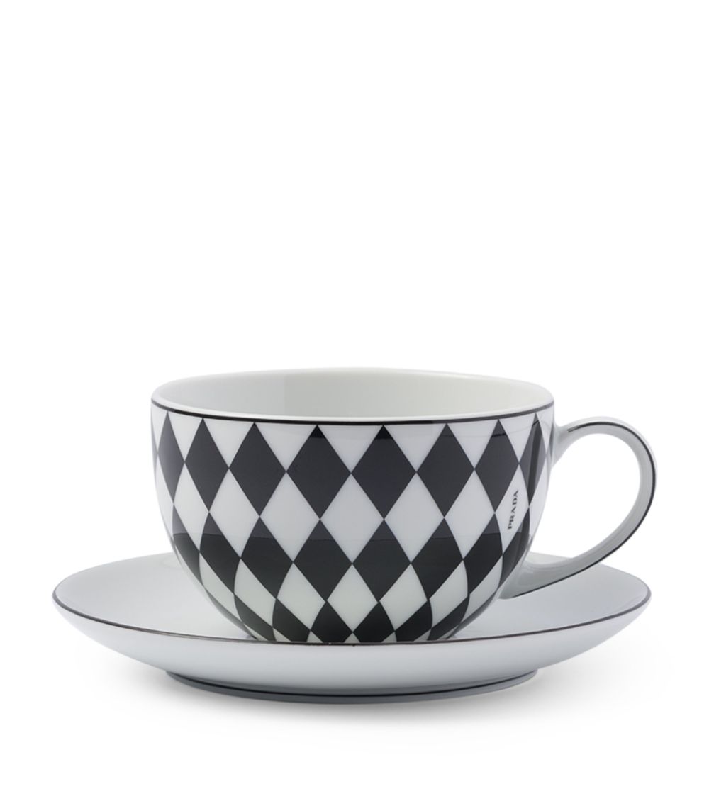 Prada Prada Chequerboard Teacup And Saucer (Set Of 2)