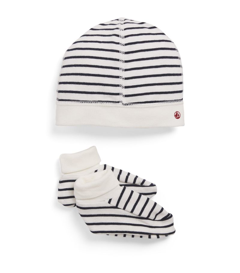  Petit Bateau Striped Hat And Booties Set