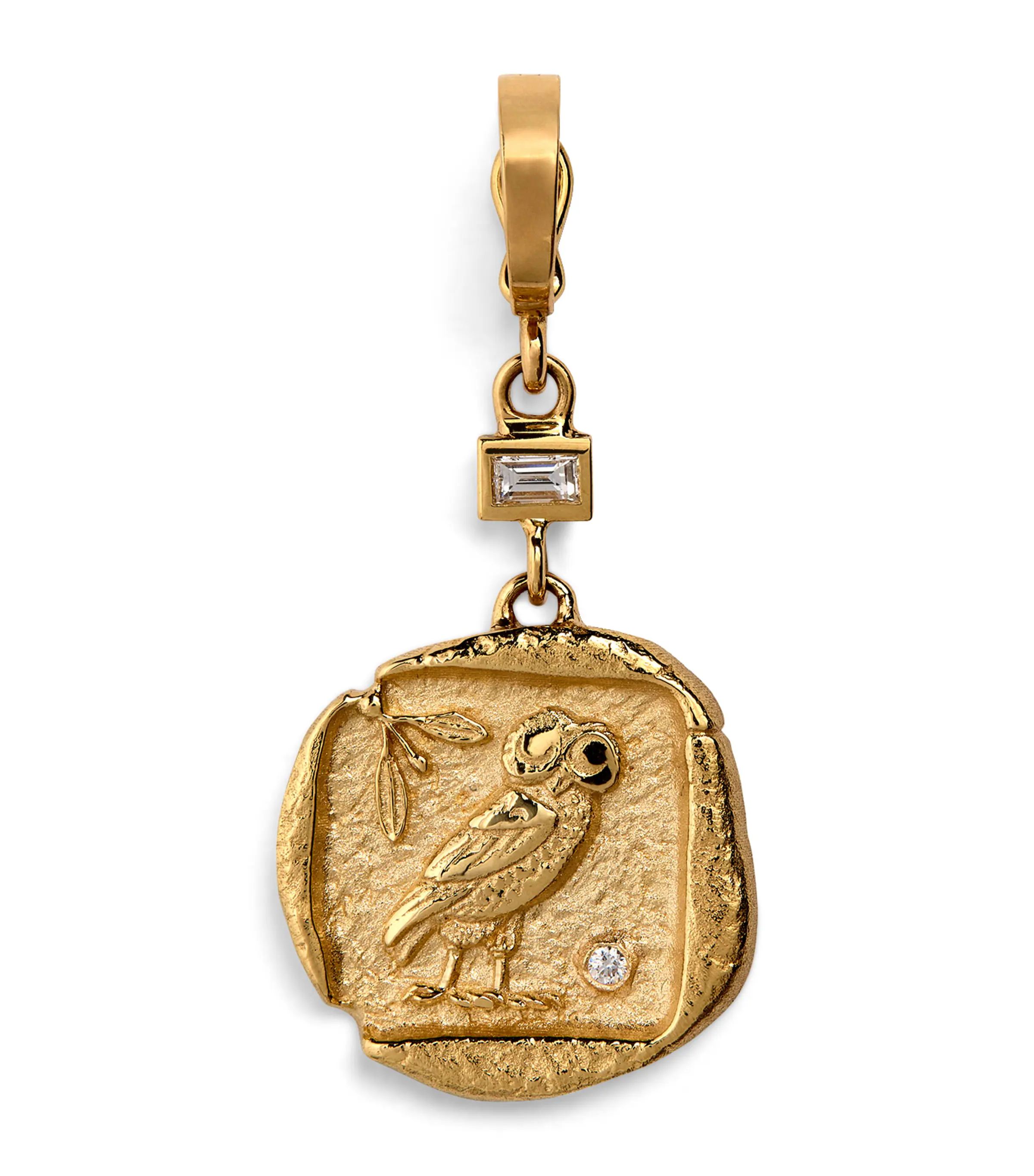 Azlee Azlee Small Yellow Gold and Diamond Owl of Athena Coin Charm