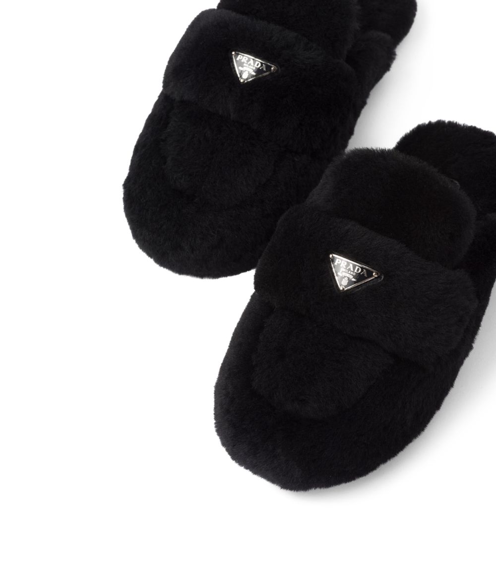 Prada Prada Shearling Triangle Mules