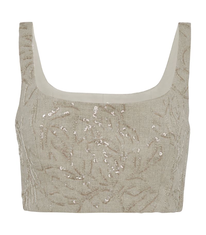 Brunello Cucinelli Brunello Cucinelli Linen Embroidered Crop Top