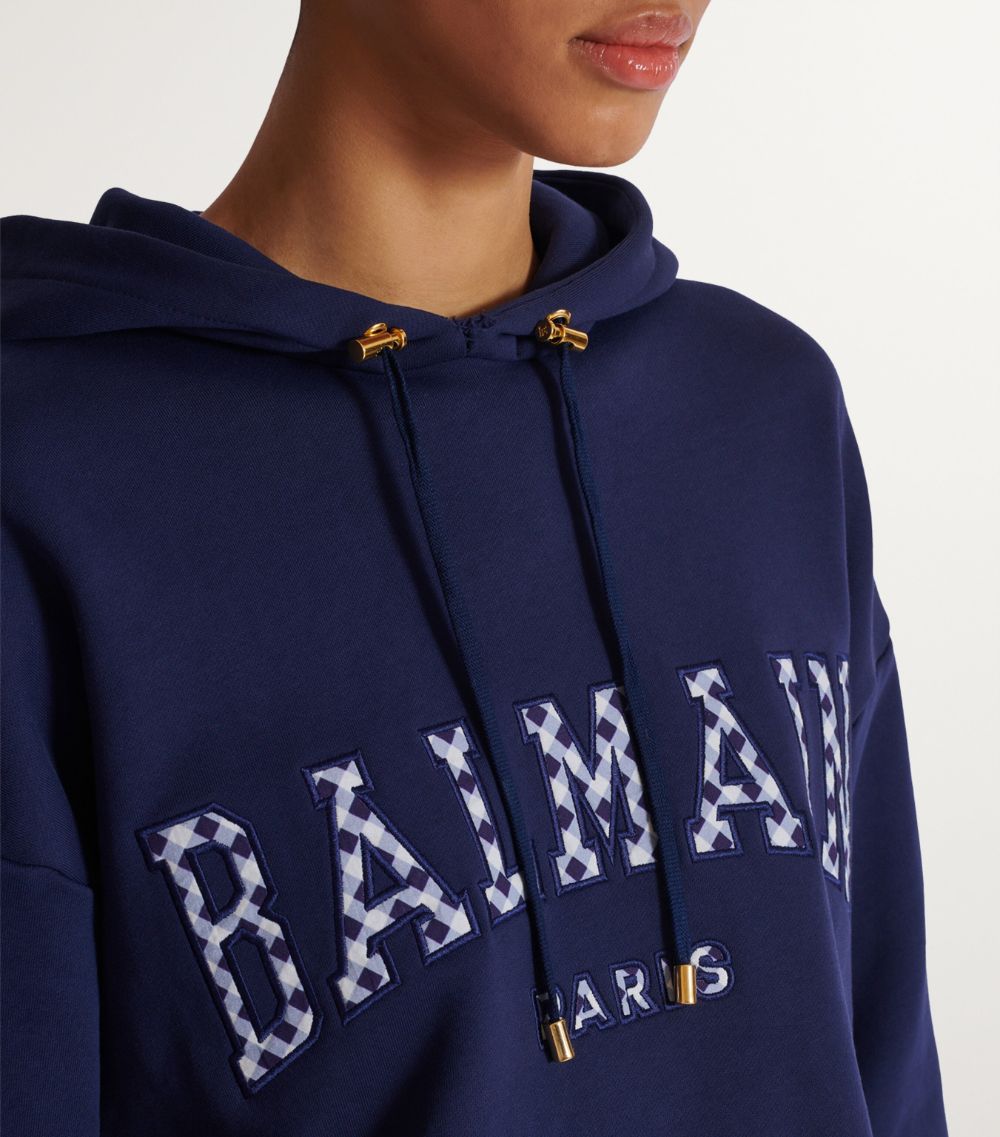 Balmain Balmain Gingham-Logo Hoodie