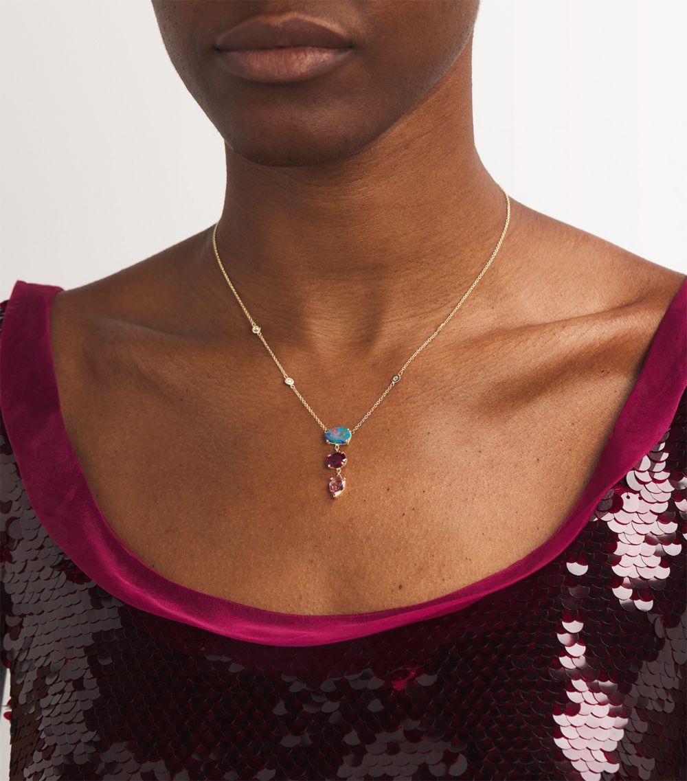 Jacquie Aiche Jacquie Aiche Yellow Gold Freeform Opal, Tourmaline And Diamond Necklace