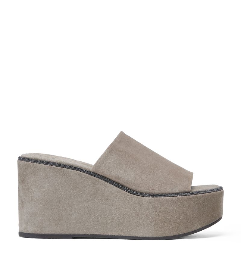 Brunello Cucinelli Brunello Cucinelli Suede Platform Wedge Sandals