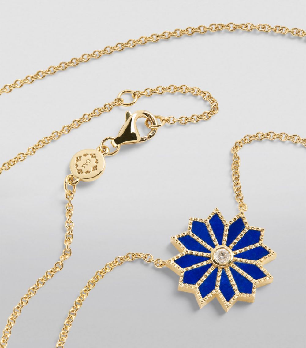 Orly Marcel Orly Marcel Yellow Gold, Diamond And Lapis Mini Sacred Flower Necklace