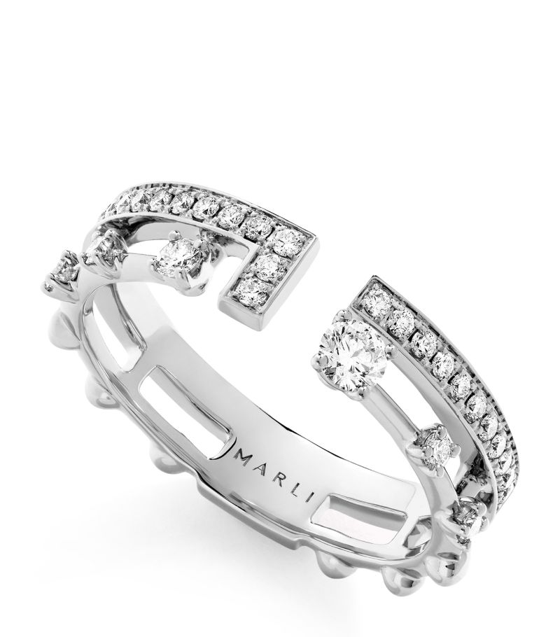  Marli New York White Gold And Diamond Avenues Index Ring (Size 7.5)