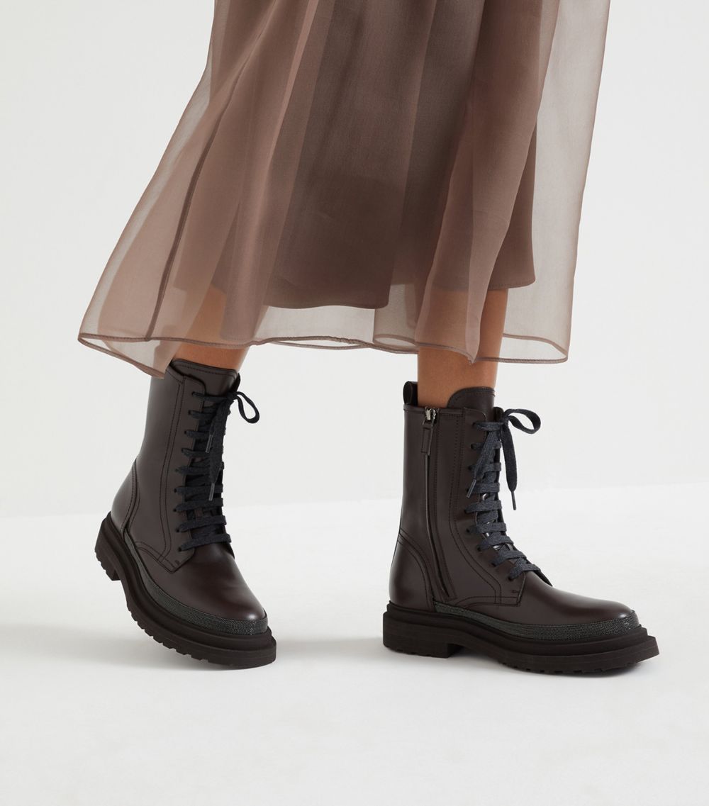 Brunello Cucinelli Brunello Cucinelli Leather Monili-Detail Biker Boots