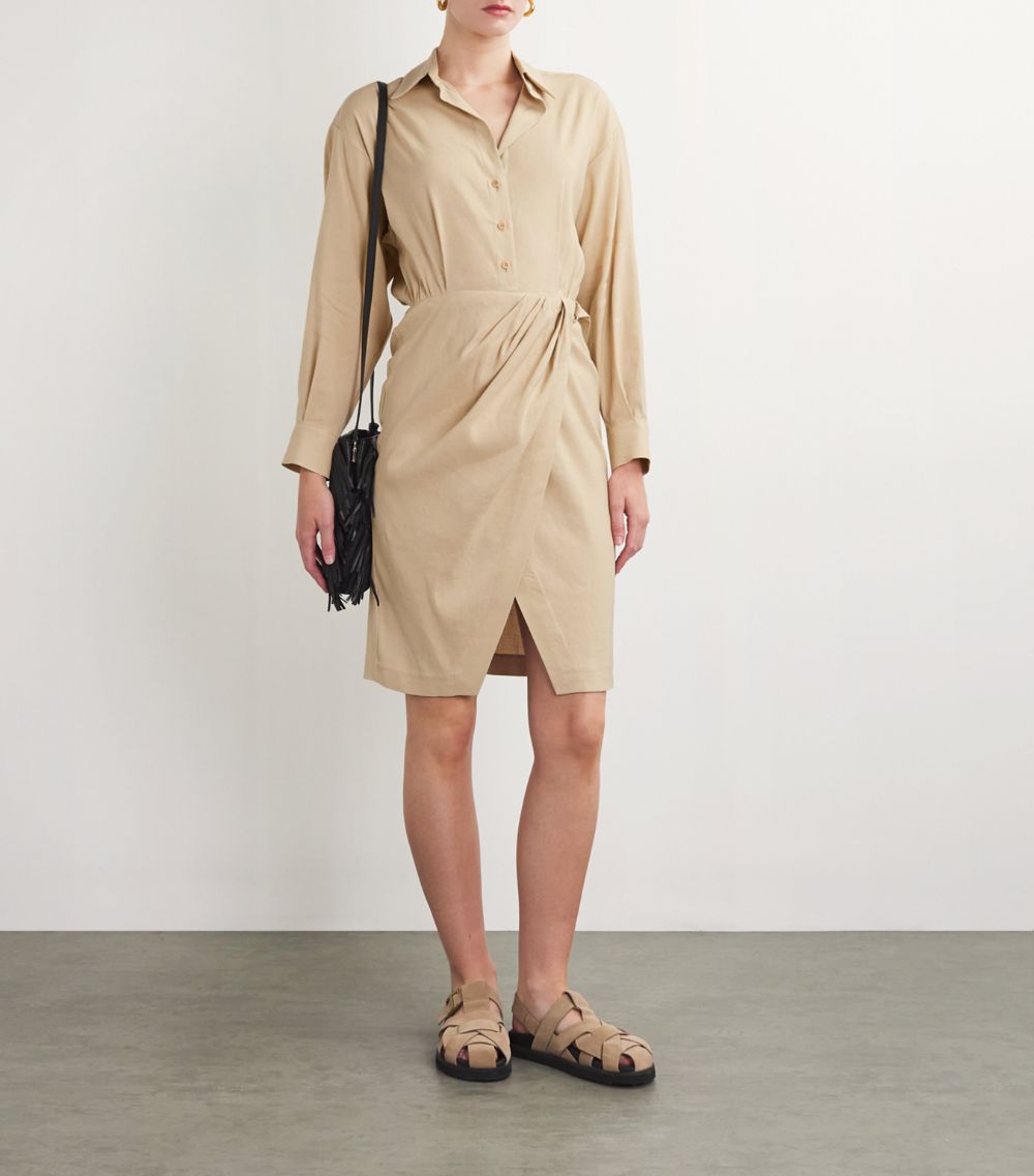  Maje Linen-Blend Shirt Mini Dress