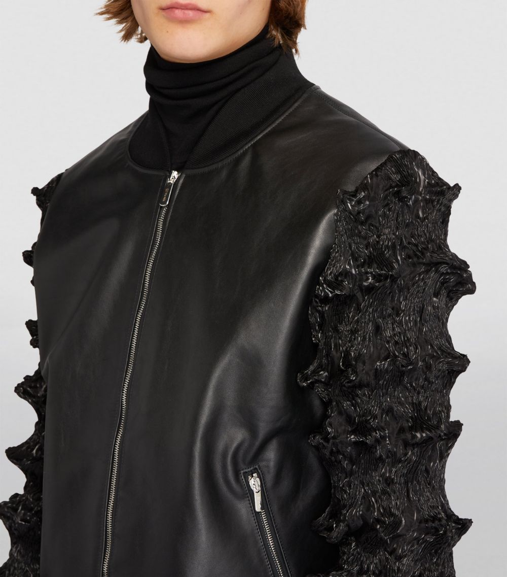 Mjb Marc Jacques Burton MJB Marc Jacques Burton Leather Organza-Spike Bomber Jacket