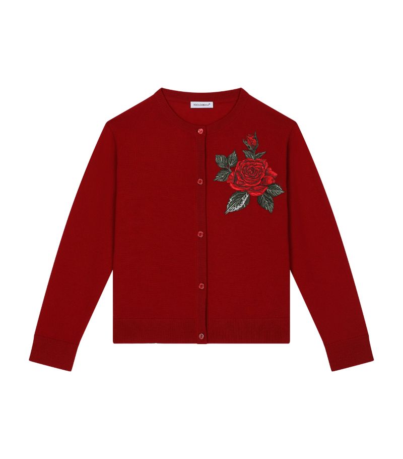 Dolce & Gabbana Dolce & Gabbana Kids Virgin Wool Rose-Patch Cardigan (2-6 Years)