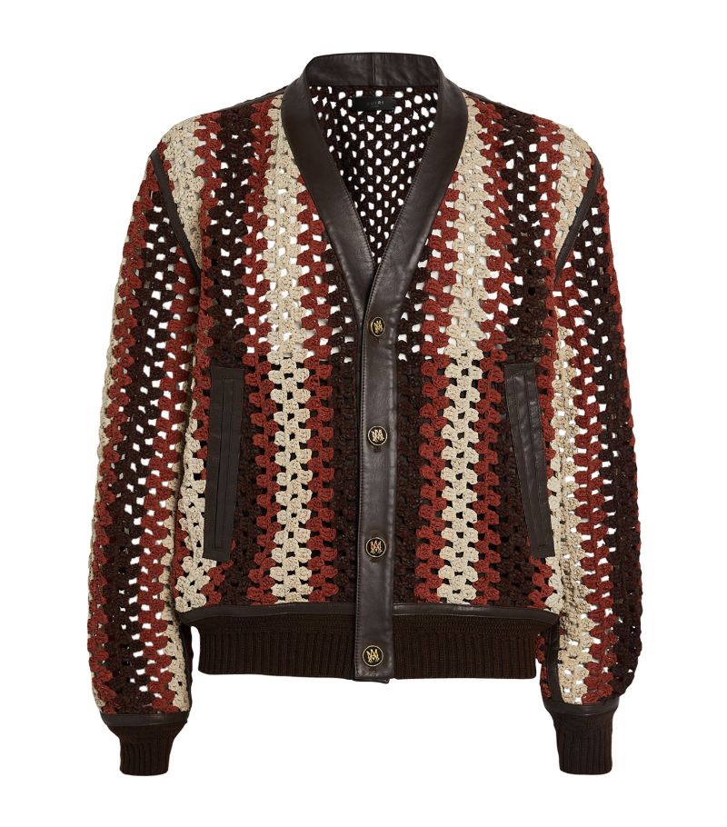 Amiri Amiri Leather-Trim Crochet Cardigan