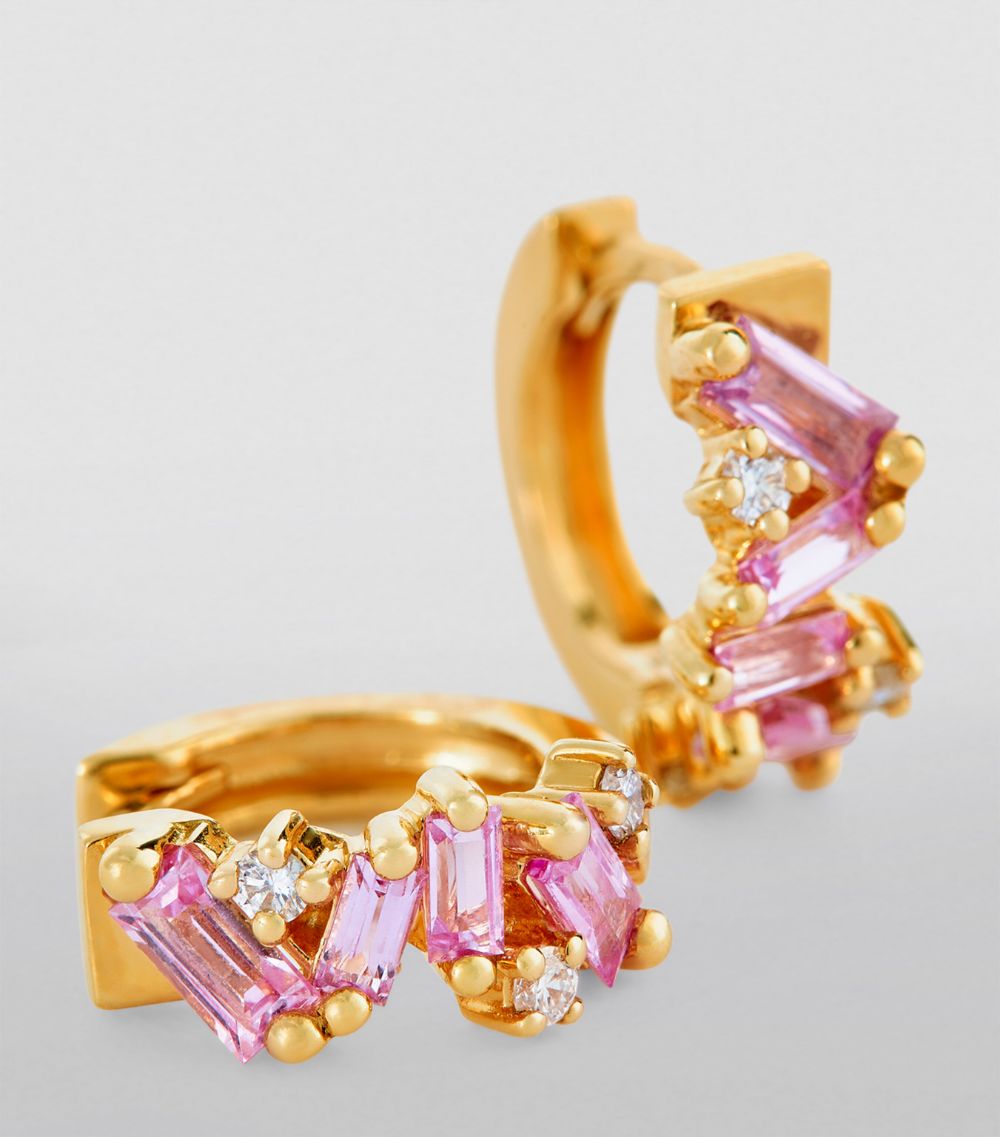 Suzanne Kalan Suzanne Kalan Yellow Gold, Sapphire And Diamond Firework Huggie Earrings