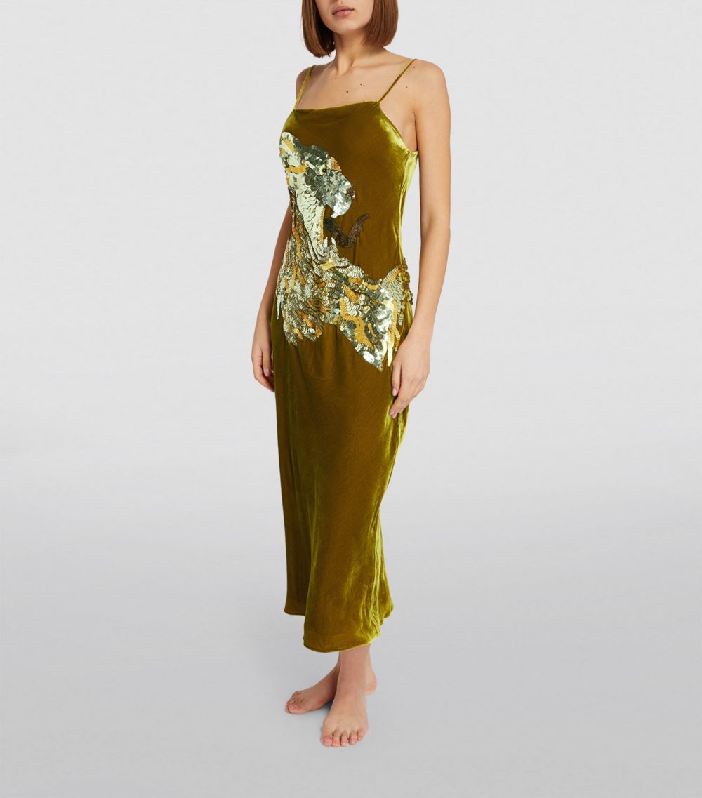 Olivia Von Halle Olivia Von Halle Velvet-Silk Embellished Icon Midi Dress