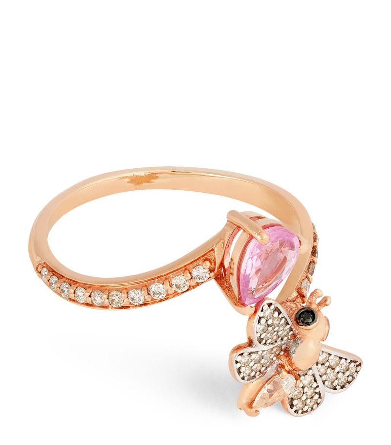 Bee Goddess Bee Goddess Rose Gold, Diamond And Pink Sapphire Honey Bee Ring (Size 54)