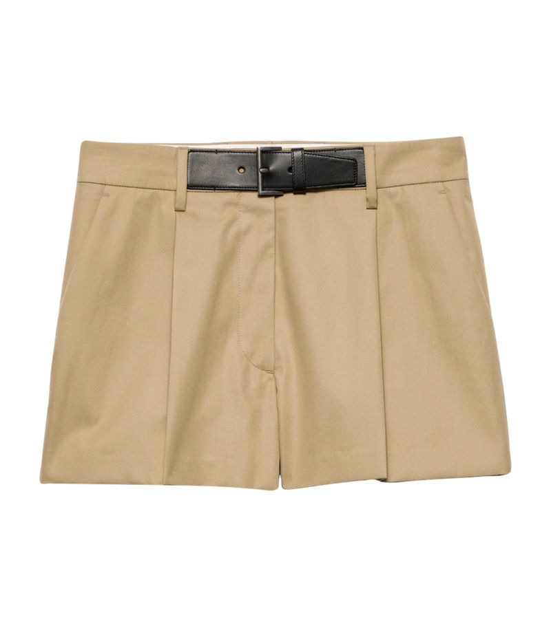 Prada Prada Cotton-Twill Belted Shorts