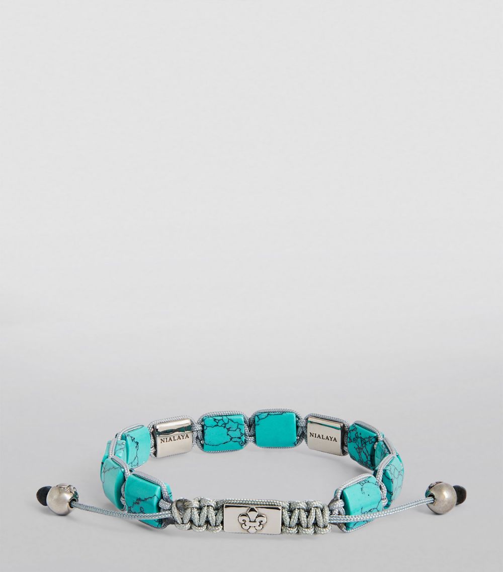 Nialaya Jewelry Nialaya Jewelry Silver and Turquoise Dorje Bead Bracelet