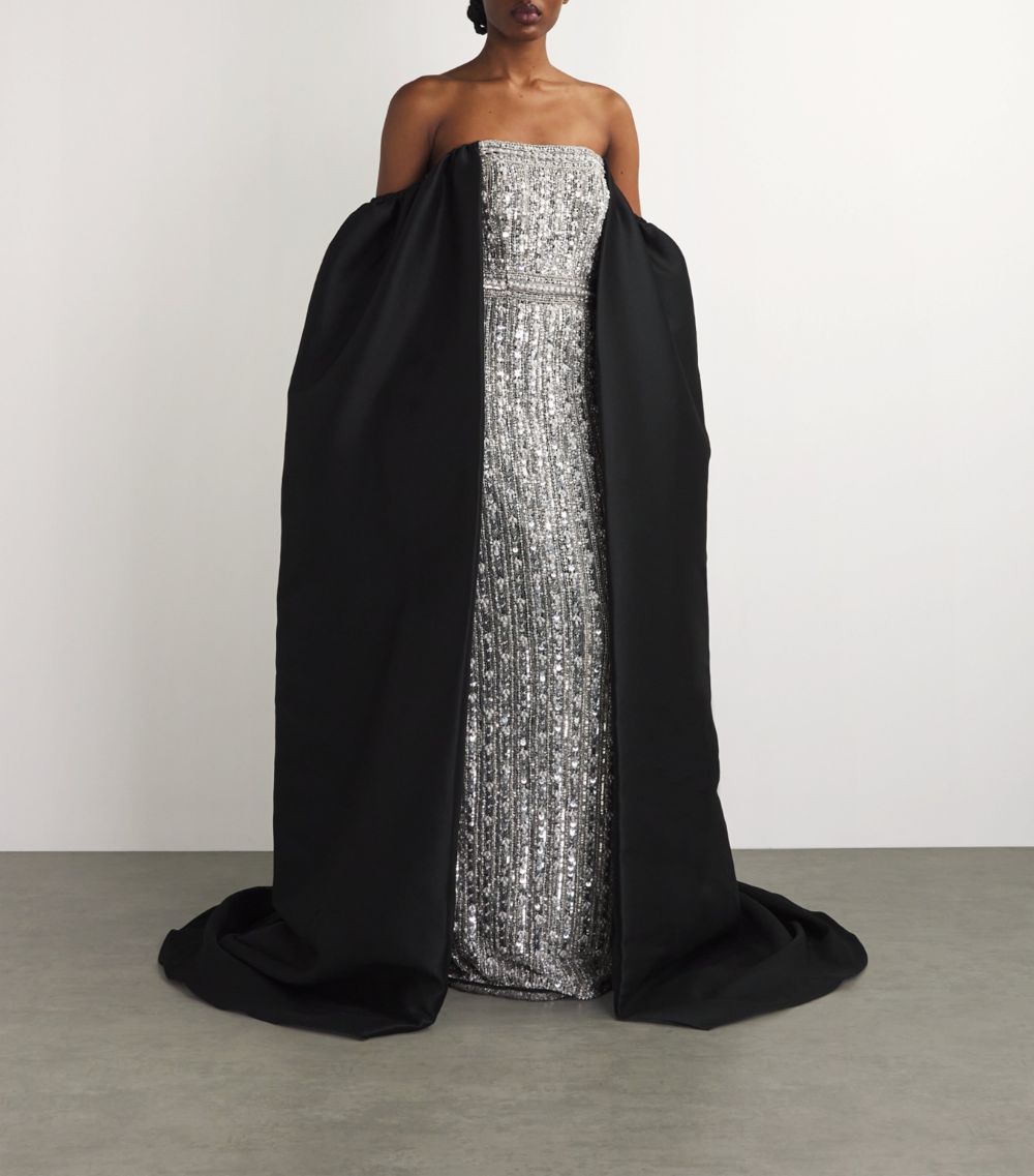 Pamella Roland Pamella Roland Embellished Gown With Detachable Cape