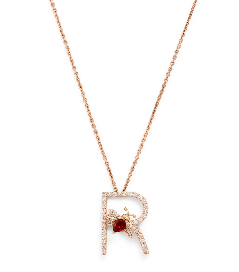 Bee Goddess Bee Goddess Rose Gold, Diamond And Garnet Letter 'R' Necklace