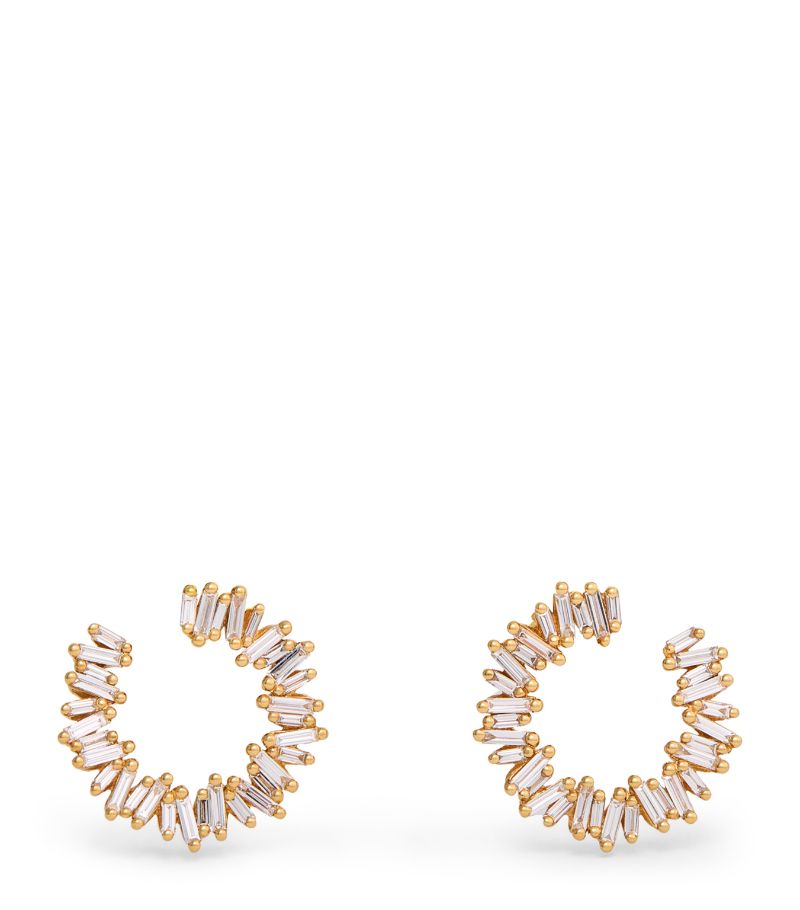 Suzanne Kalan Suzanne Kalan Yellow Gold And Diamond Classic Fireworks Mini Hoops