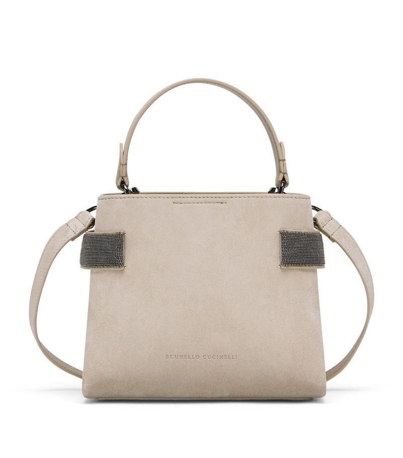 Brunello Cucinelli Brunello Cucinelli Suede Monili-Trim Top-Handle Bag