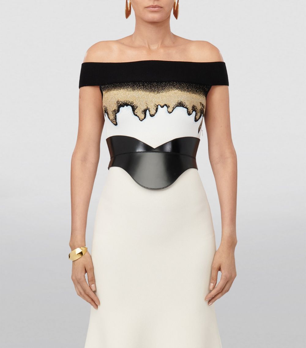 Alexander McQueen Alexander Mcqueen Metallic Off-The-Shoulder Midi Dress